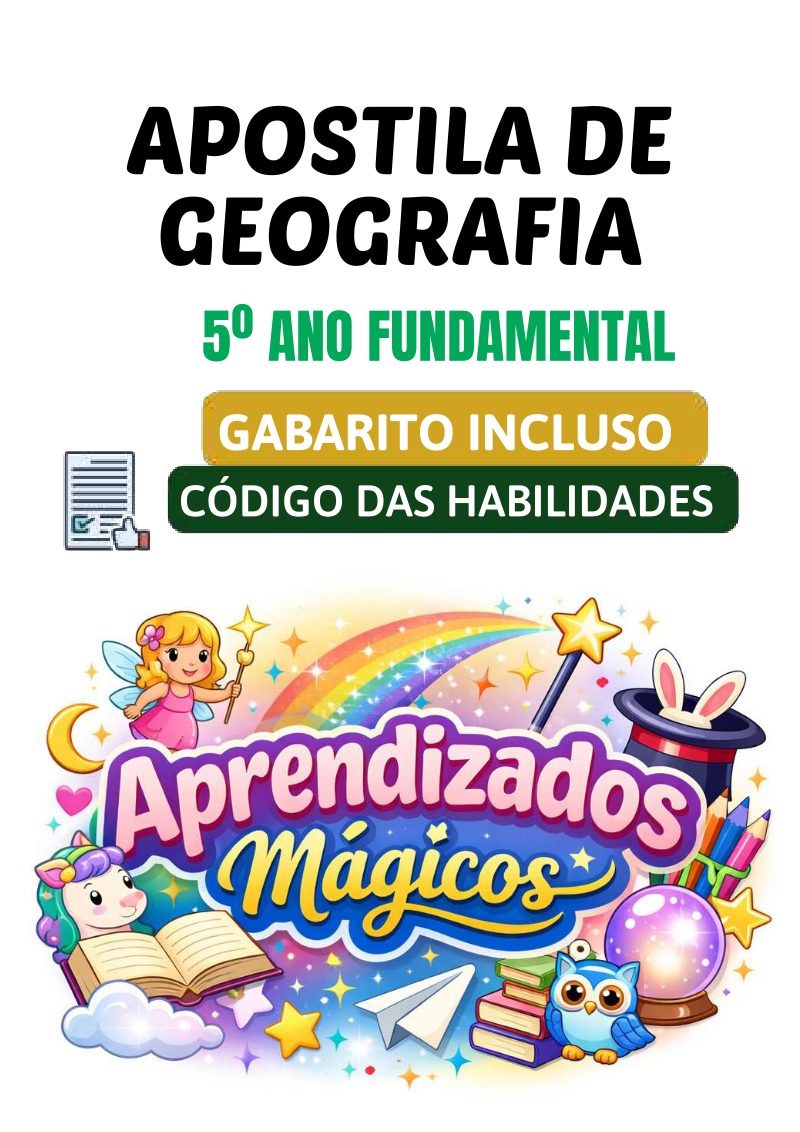 Apostila de Geografia 5º Ano do Ensino Fundamental  Alinhada à BNCC (41 Páginas com Gabarito)