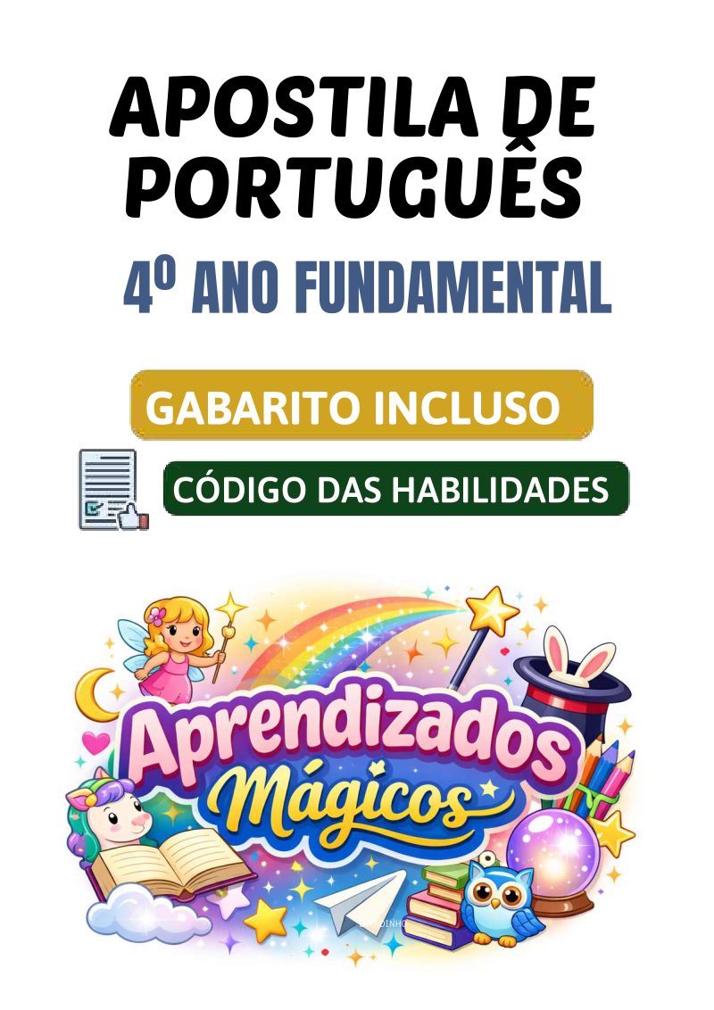 Apostila de Português 4º Ano Ensino Fundamental alinhada á BNCC  (45 Páginas + Gabarito)