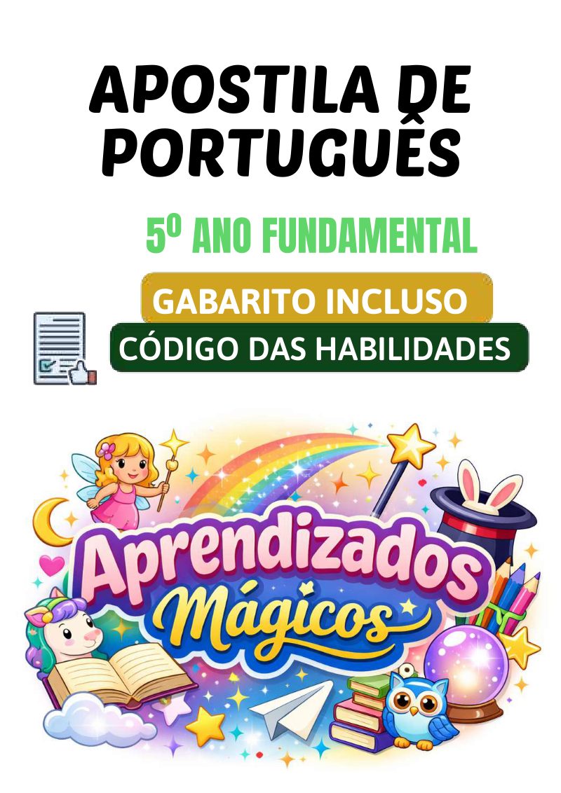 Apostila de Português 5º Ano Ensino Fundamental  Alinhada à BNCC (40 Paginas com Gabarito)