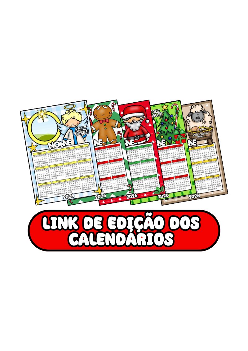 Calendário de Natal 2026 Editável Personalizado para Imprimir