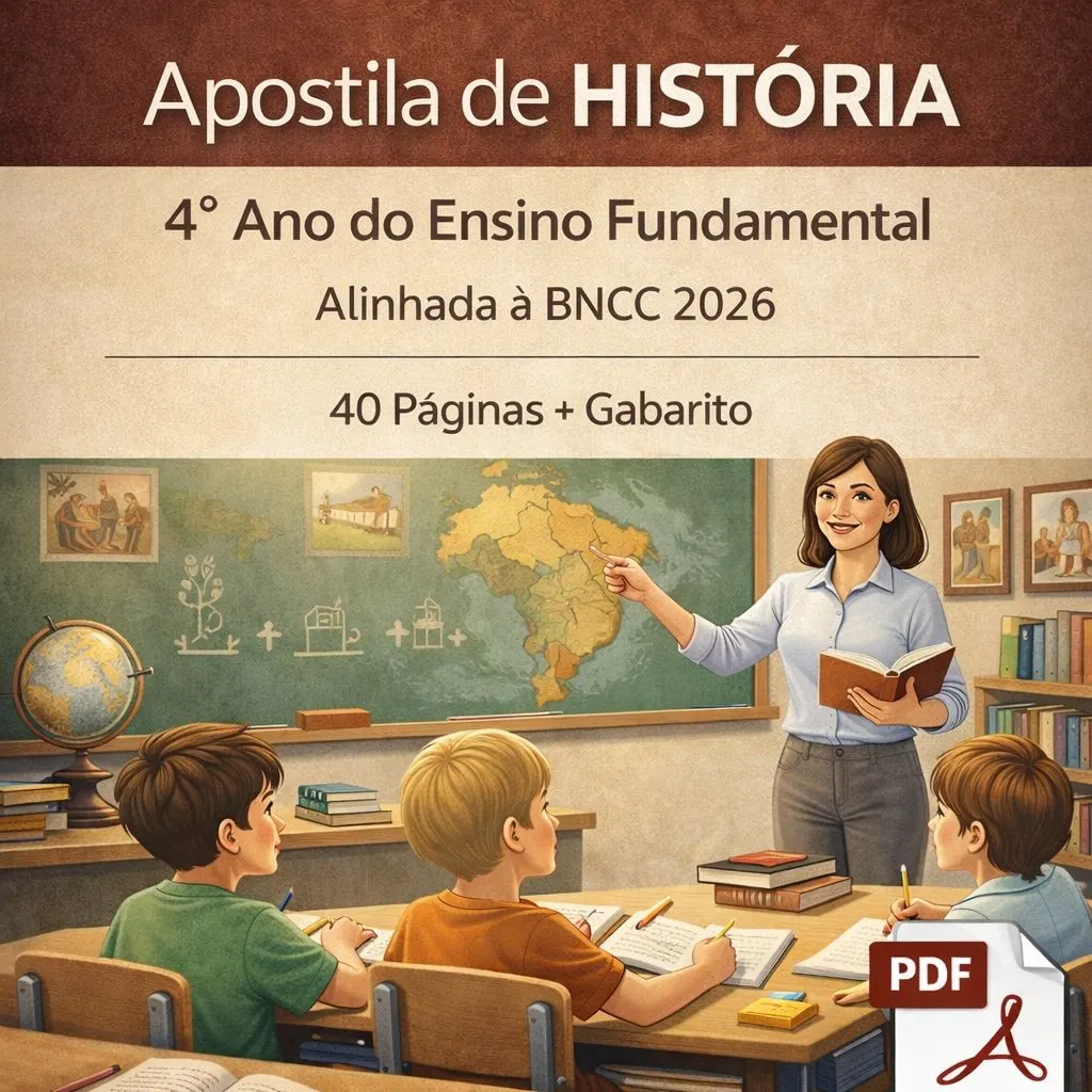 Apostila de História 4º Ano Ensino Fundamental alinhada á BNCC  (40 Páginas + Gabarito)