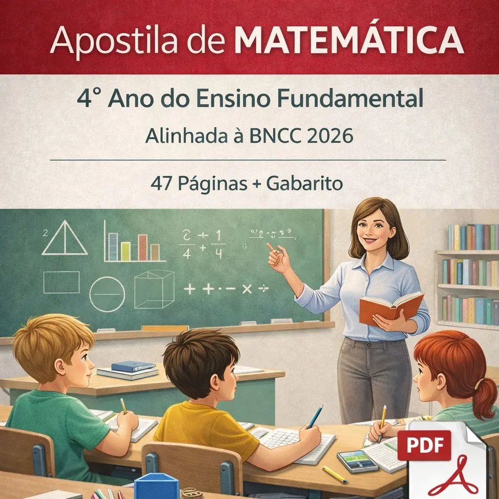 Apostila de Matemática 4º Ano Ensino Fundamental alinhada á BNCC 2026  (47 Páginas + Gabarito)