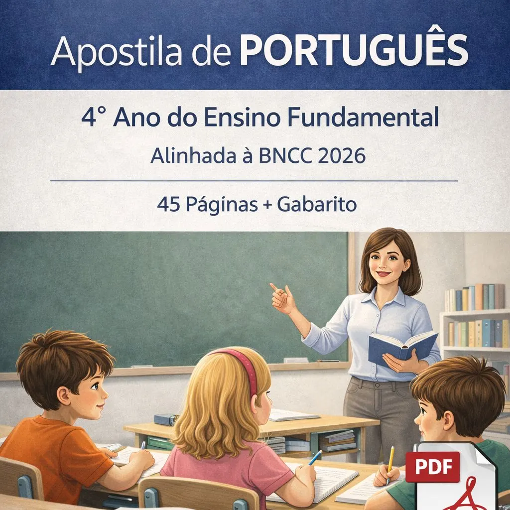 Apostila de Português 4º Ano Ensino Fundamental alinhada á BNCC  (45 Páginas + Gabarito)