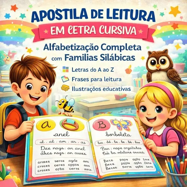Atividades de Leitura em Letra Cursiva – Alfabetização Completa com Famílias Silábicas